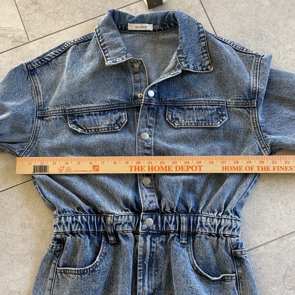 .idem ditto Denim Distressed Women’s Long Sleeve Romper in Vintage Blue Sz M NWT - Picture 9 of 12
